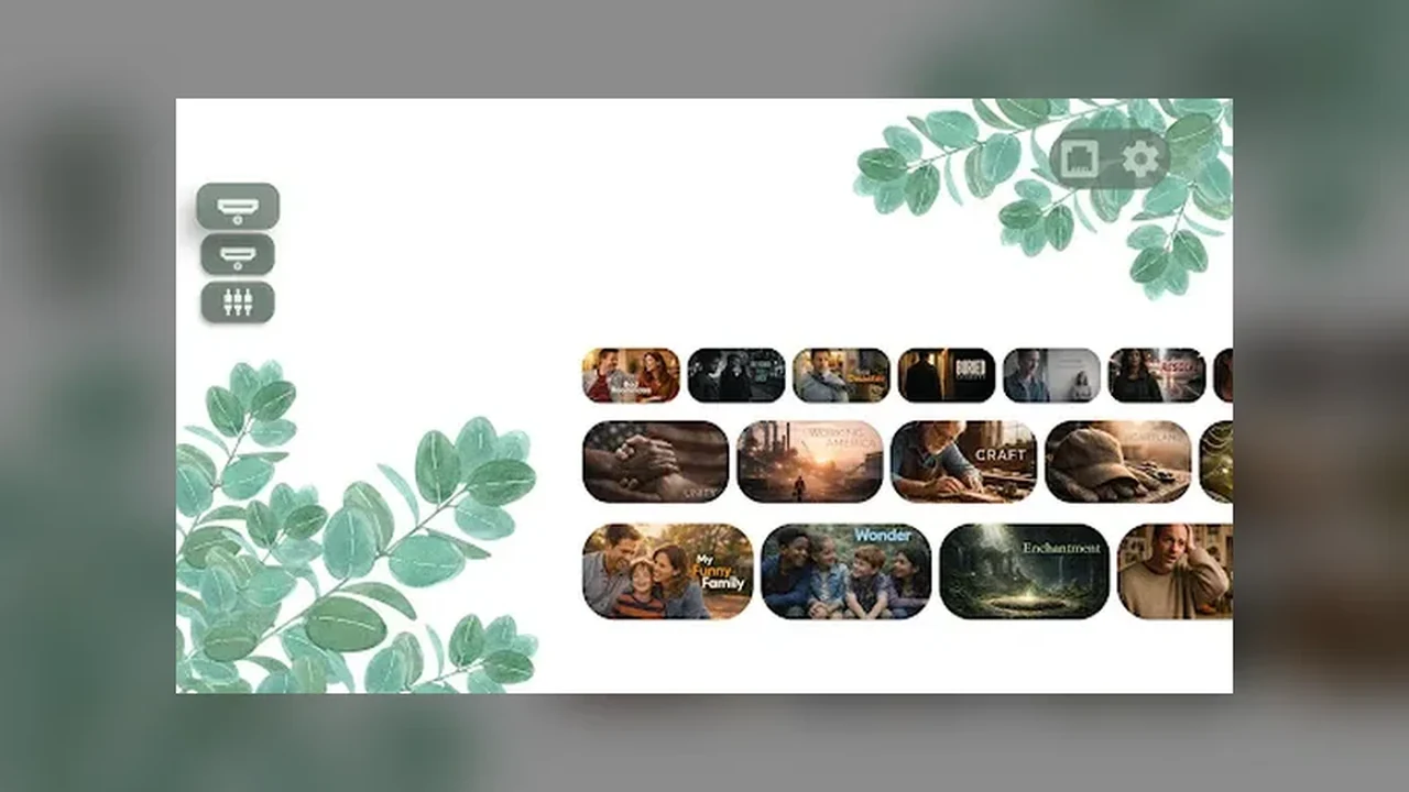 Projectivy Launcher card grid with custom icons and short app labels on a TV