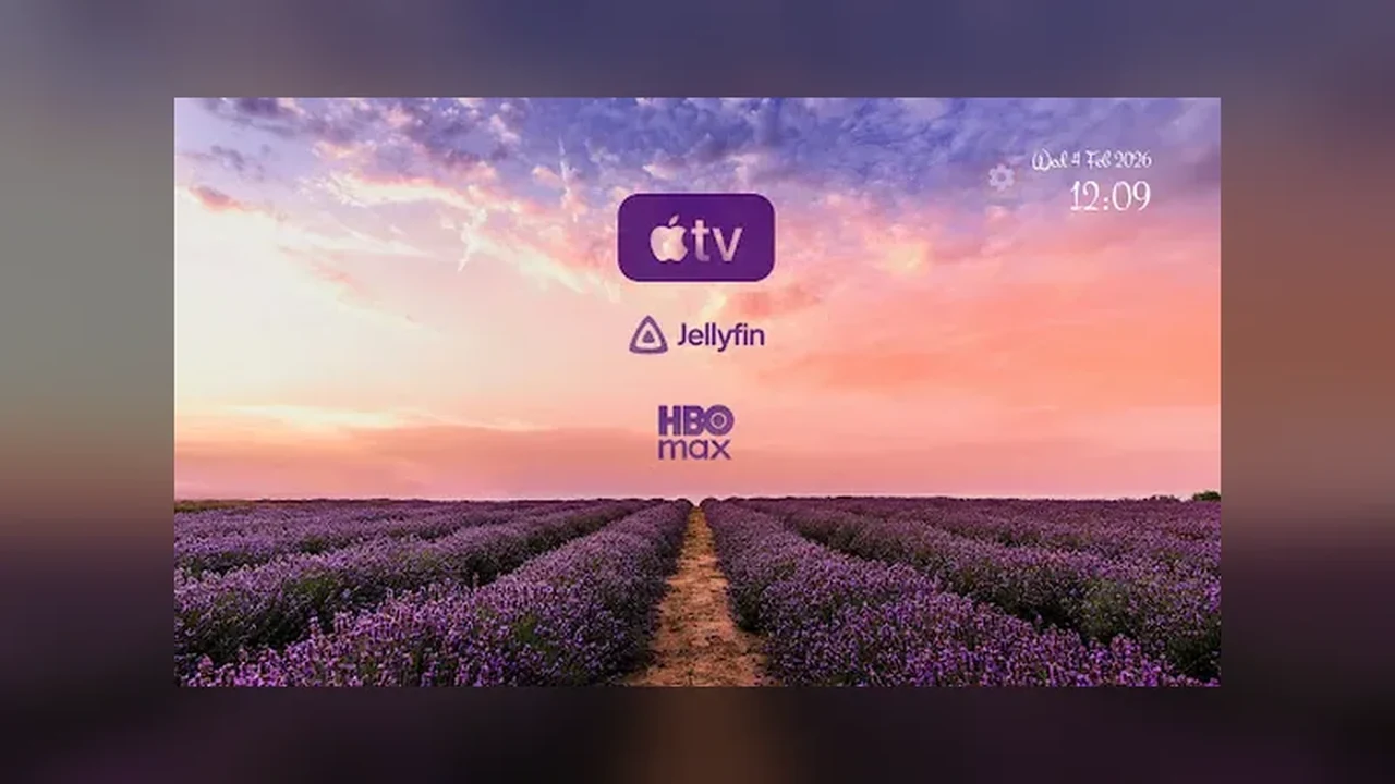 Projectivy Launcher custom categories over a wallpaper on a TV