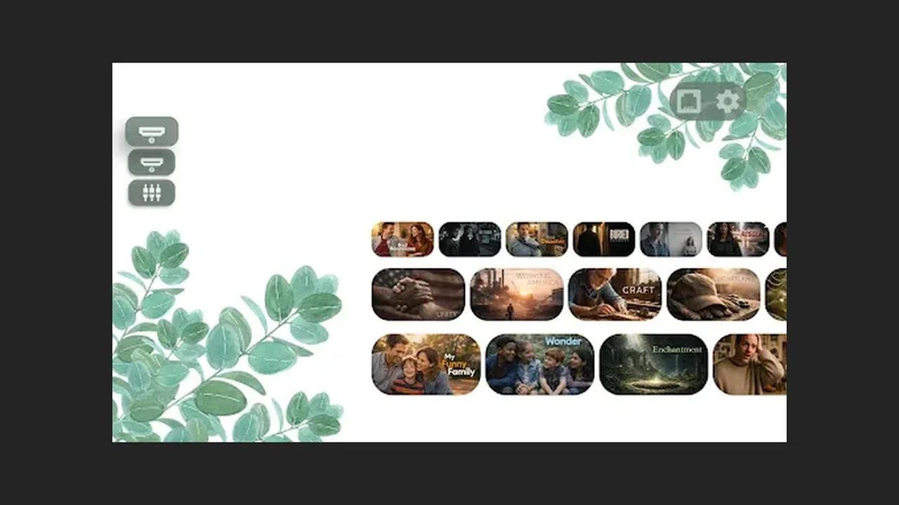 Projectivy Launcher card grid on an older TV home screen kept lean for speed